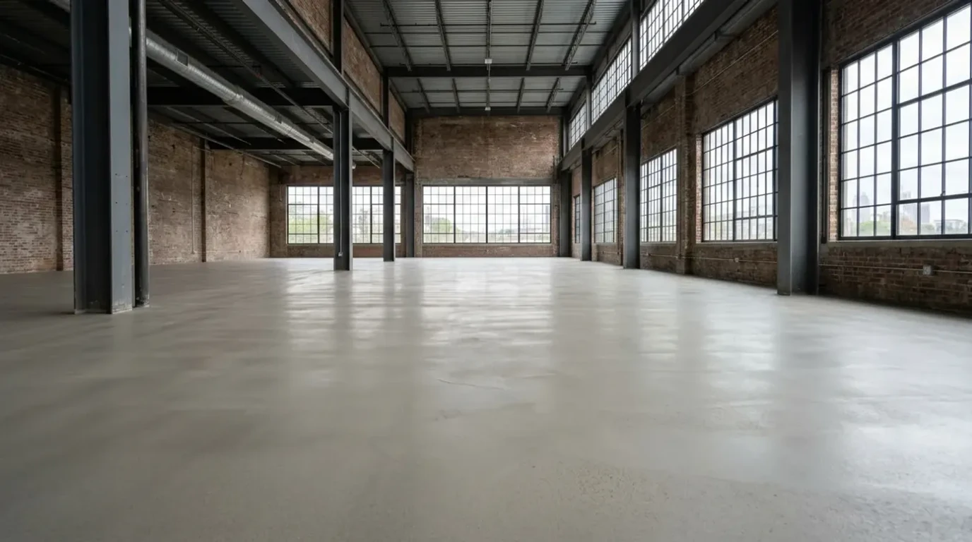 Concrete Masters v2 Freshly poured self-leveling concrete floor in an Atlanta commercial building