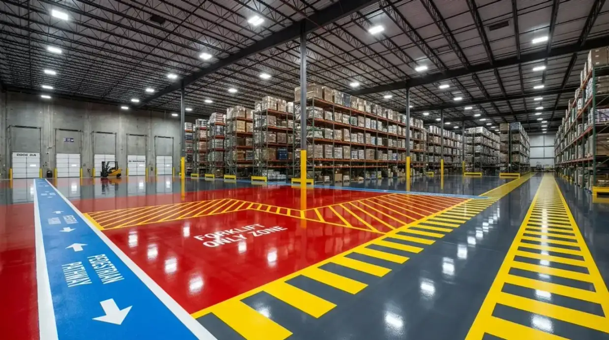 Concrete Masters v2 Commercial epoxy floor coating installation in an Atlanta warehouse facility by Concrete Masters