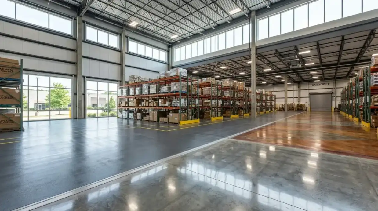 Concrete Masters v2 Commercial concrete flooring showroom featuring polished, epoxy, and stained sections in Atlanta