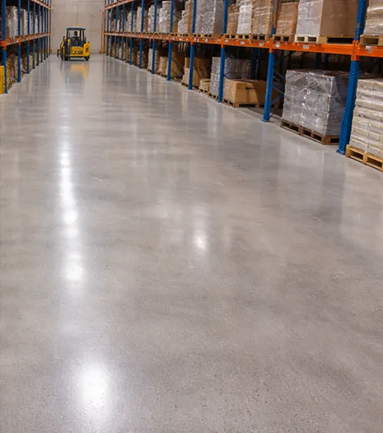Warehouse polished concrete floor after finishing