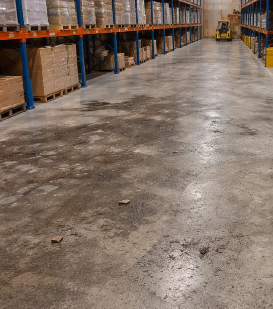Warehouse concrete floor before polishing