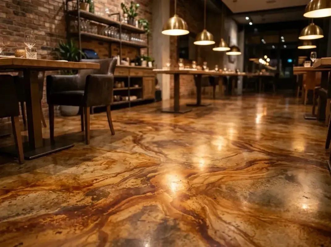 Acid stained concrete with rich earth tones