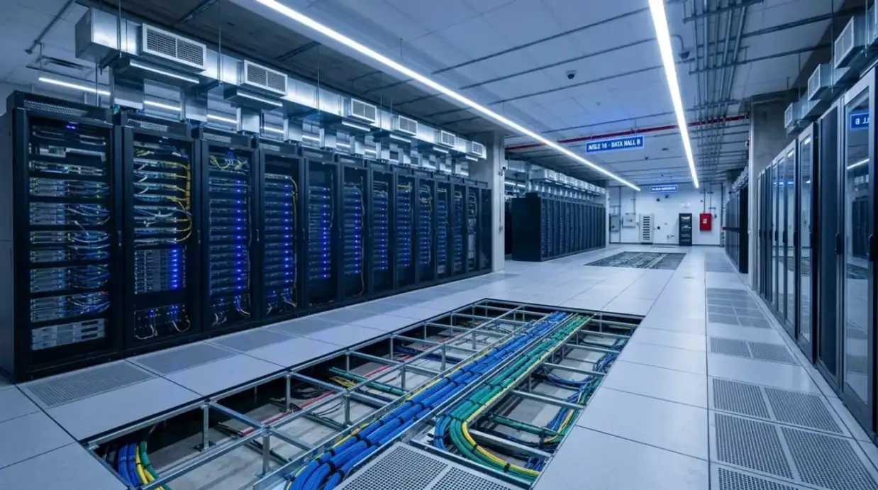 Concrete Masters v2 Modern data center server room with raised floor panels and organized cable management in Atlanta