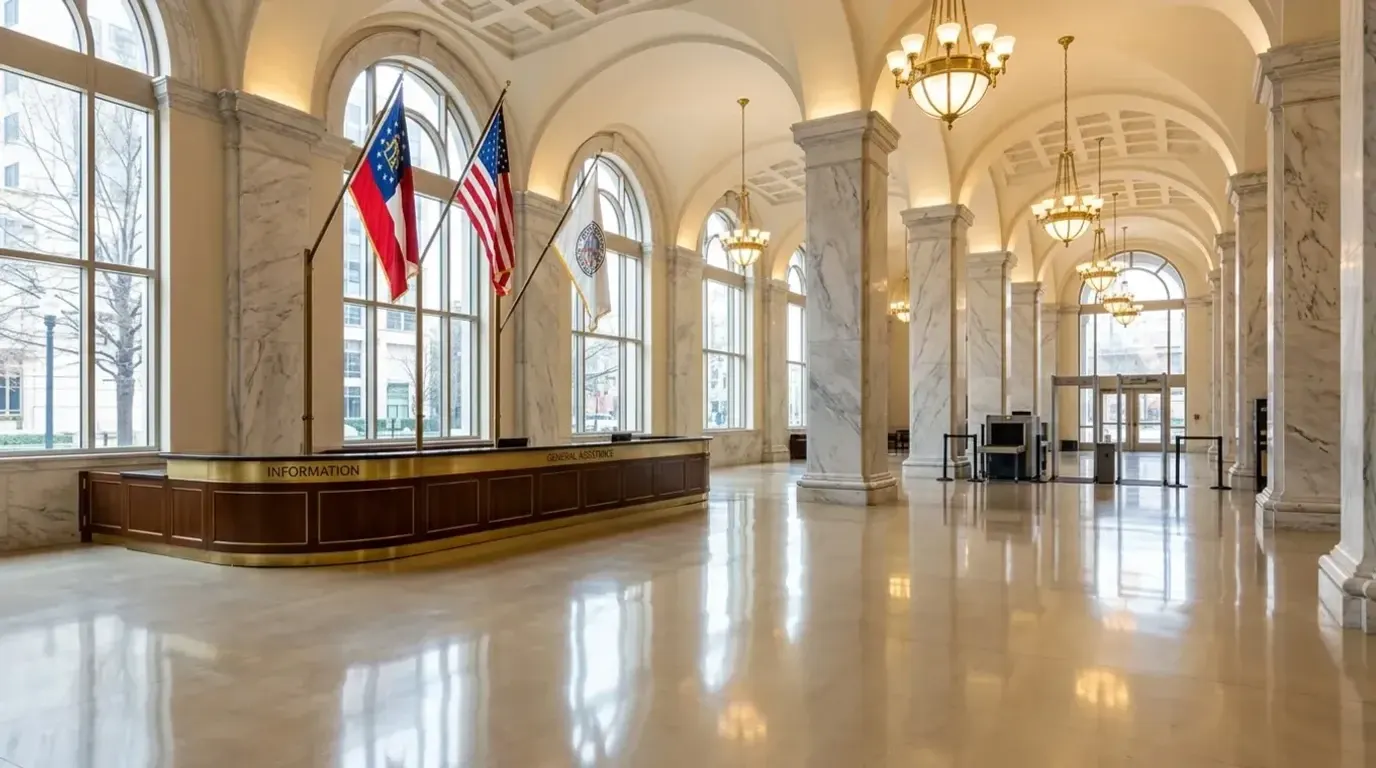 Concrete Masters v2 Polished concrete floor in an Atlanta government building lobby