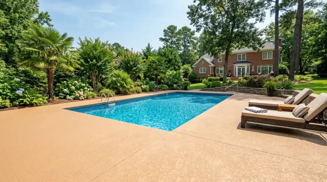 Concrete Masters v2 Decorative spray texture pool deck coating on a residential pool in Sandy Springs with cool-touch surface